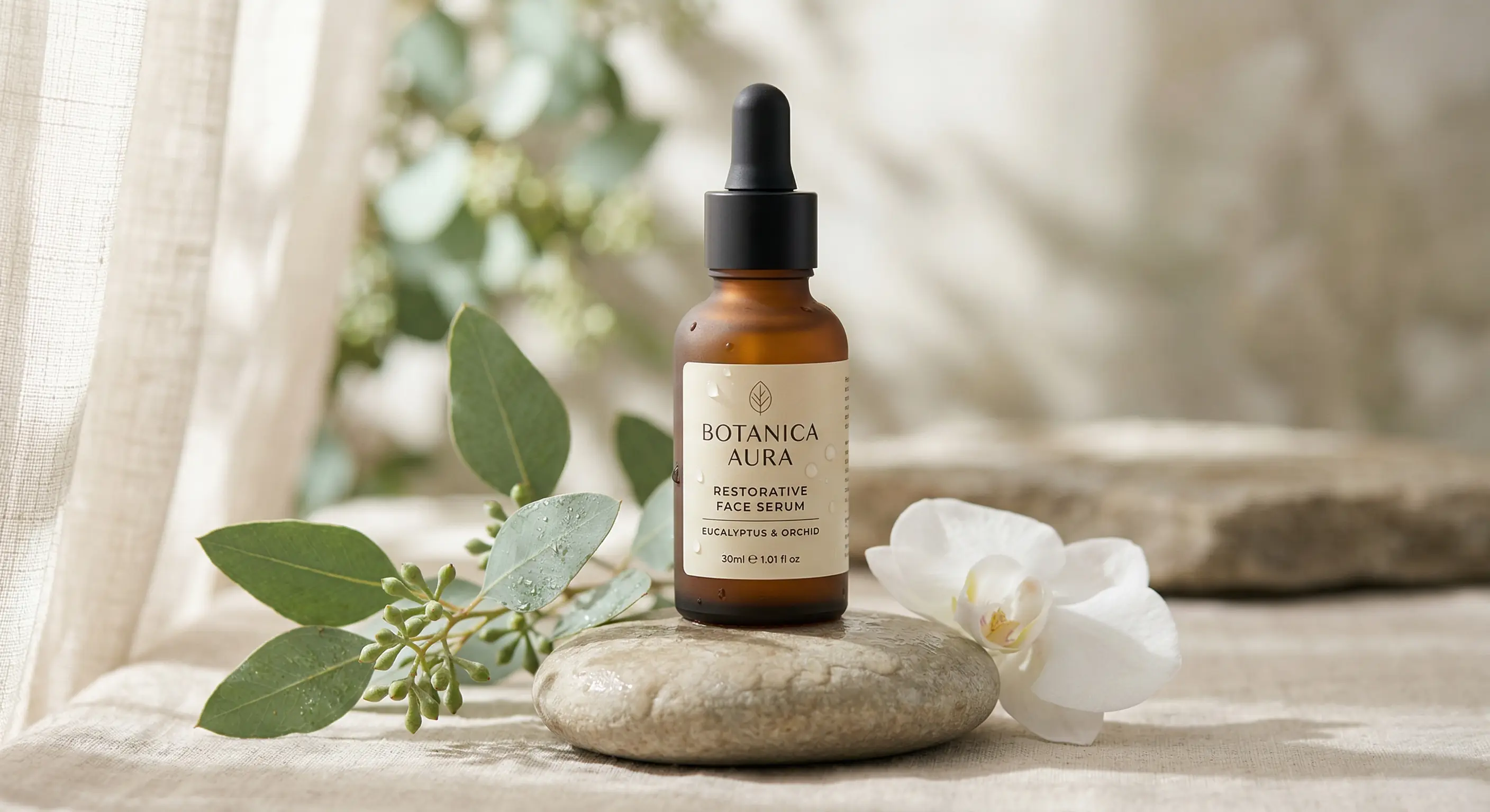 Sérum cosmétique naturel sur pierre — photo produit IA par MANAVA PRODUCTION
