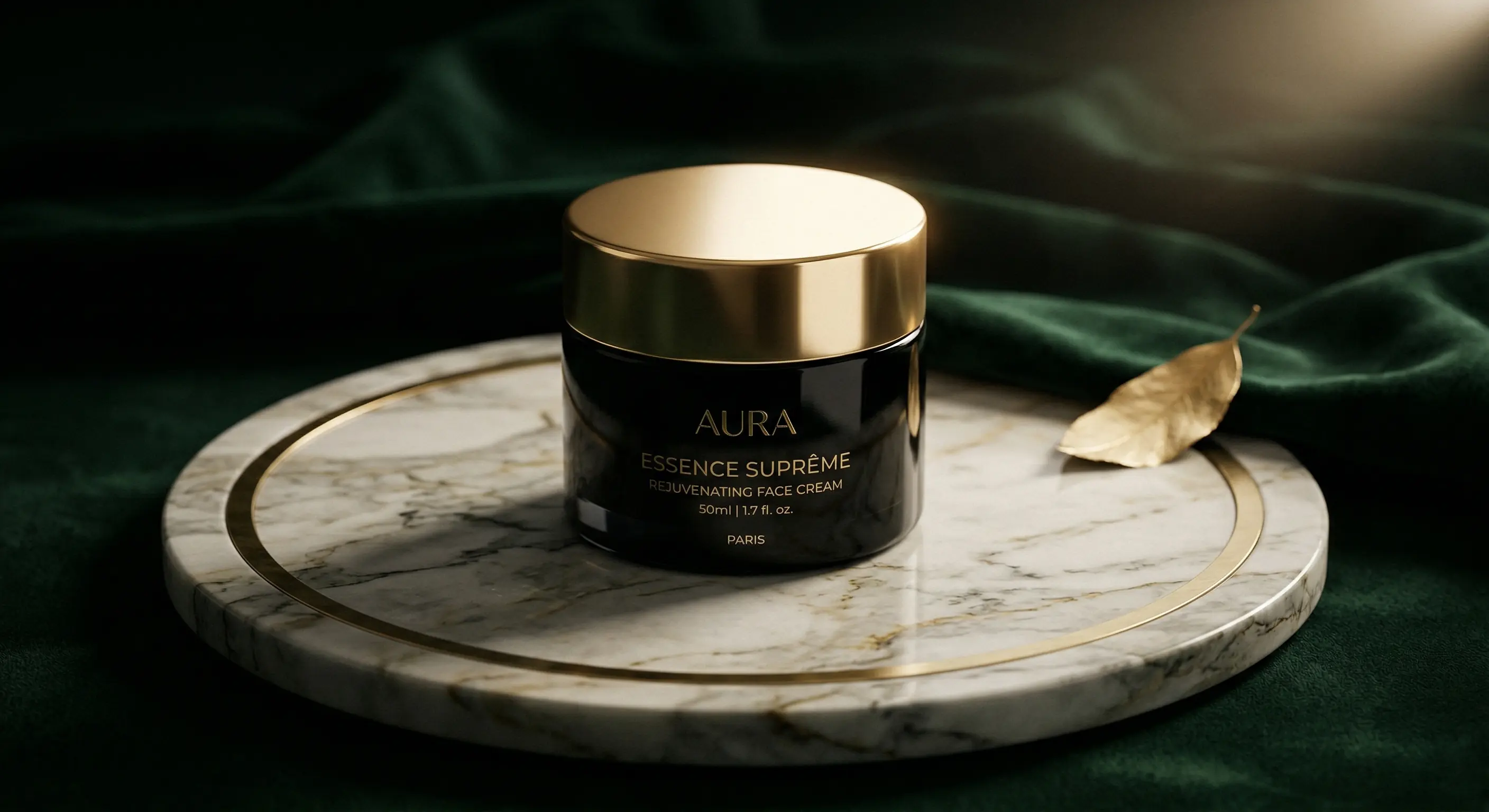 Crème cosmétique premium — mise en scène produit par intelligence artificielle